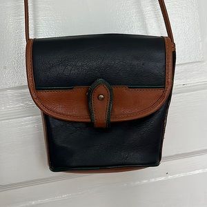Navy and brown leather purse